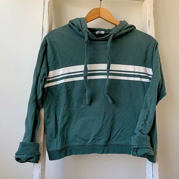 Boho / Bohemian Green and White Striped Hoodie - Picture 1 of 5